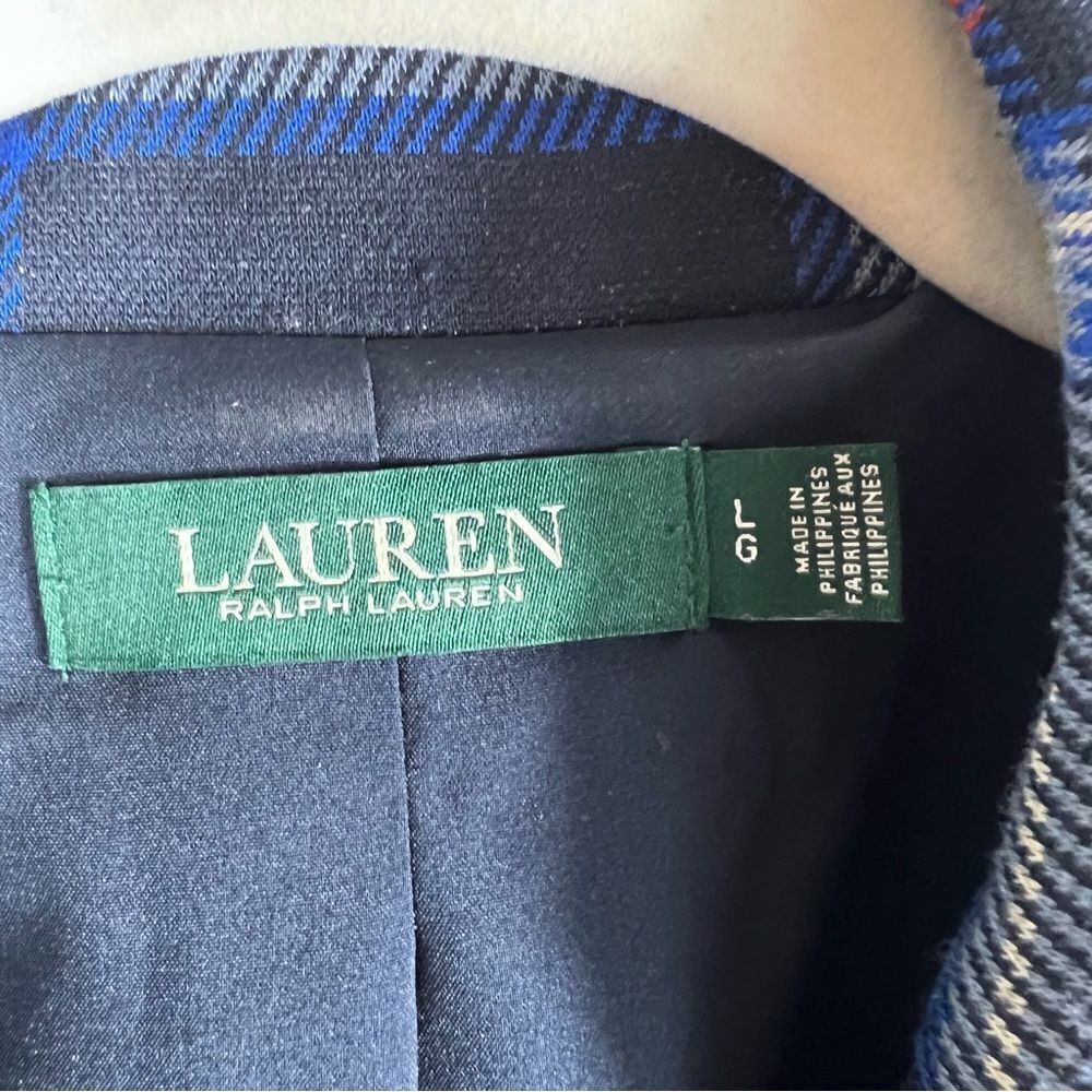 Lauren Ralph Lauren Navy Blue Plaid Blazer | Gold Logo Engraved Buttons - Picture 10 of 10